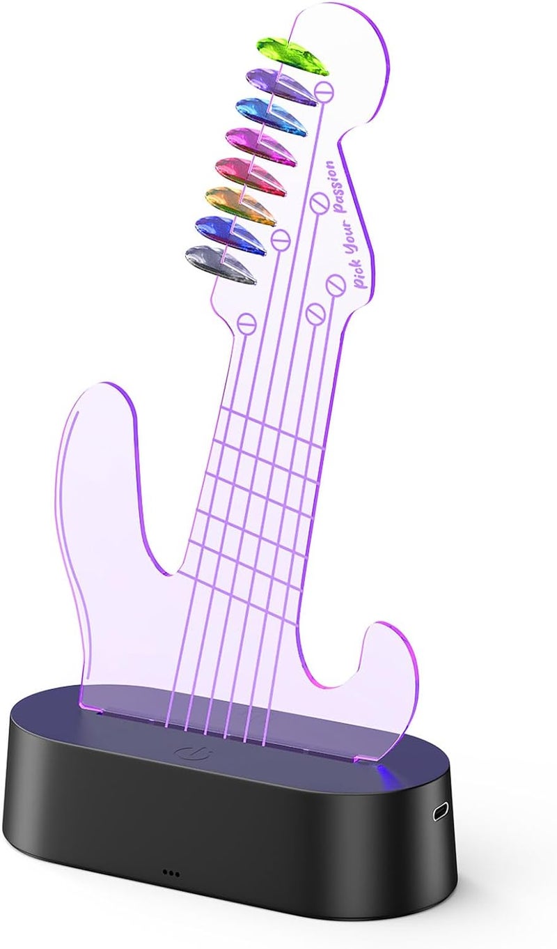 MoKo Light Up Guitar Pick Holder, 7-Color Changing LED Guitar Pick Display, Adjustable Brightness, USB Powered, Holds 8 Picks, Guitar Gifts for Men/Players/Musicians, Guitar Accessories - Image 1